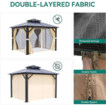 Hardtop Double Roof Gazebo with Netting and Shaded Curtains - Image 6