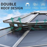 Hardtop Double Roof Gazebo with Netting and Shaded Curtains - Image 2