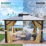 Hardtop Double Roof Gazebo with Netting and Shaded Curtains - Image 5