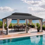 Hardtop Double Roof Gazebo with Netting and Shaded Curtains (12x20ft)
