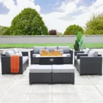 7 Piece Outdoor Furniture Set with Propane Fire Pit Table & Waterproof Cover - Image 2