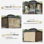 Hardtop Double Roof Gazebo with Netting and Shaded Curtains (12x20ft) - Image 3