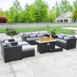 7 Piece Outdoor Furniture Set with Propane Fire Pit Table & Waterproof Cover