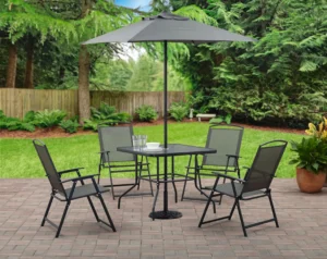 Outdoor Patio Dining Set with Umbrella & Table - Image 2
