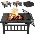 Wood Burning Fire Pit Table with Lid and Cover