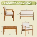 4 Piece Outdoor Acacia Wood Patio Set - Image 3