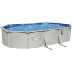 Bestway Hydrium Galvanized Steel Wall Above Ground Swimming Pool Set (20' x 12' x 48") with Sand Filter, Skimmer, Ladder, Ground Cloth, Cover